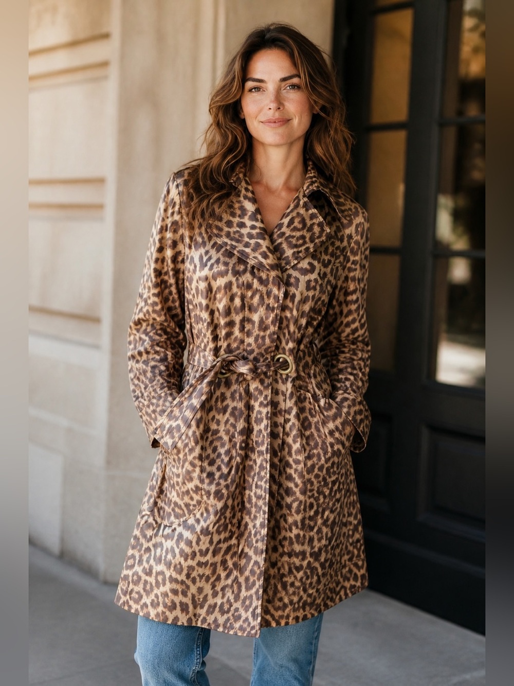 Preston & York Leopard Print Belted Trench Coat Size 10